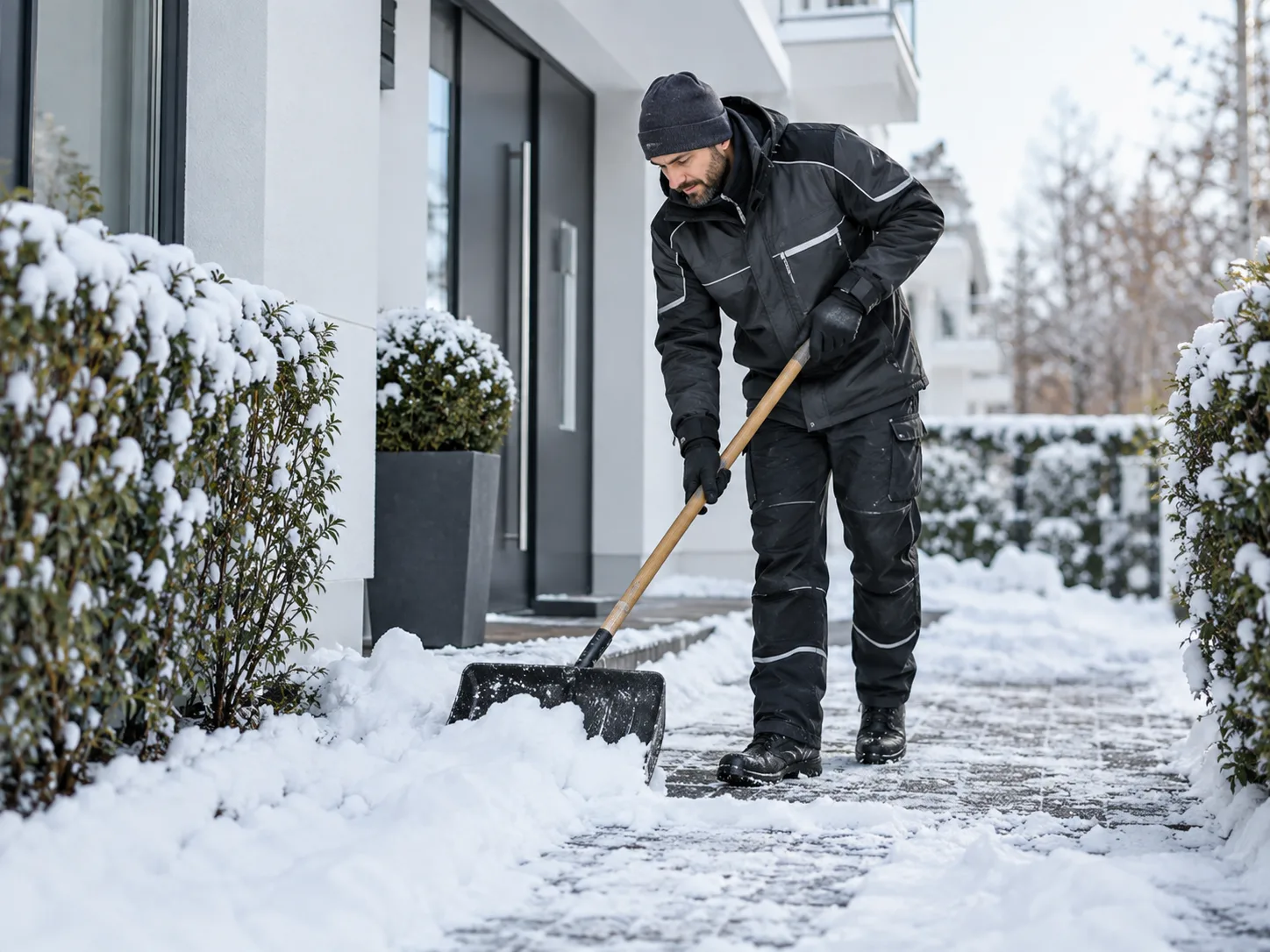 Winterdienst in einer Wohnanlage in Berlin